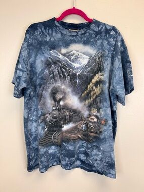 Locomotive Train Tie-Dye Scenic Graphic Tee Size L 90s Y2K Grunge Hippie Nevada